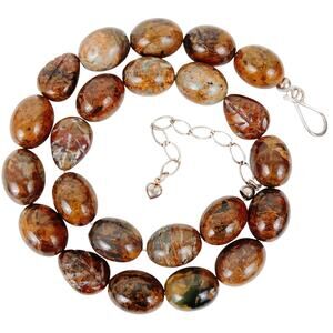 Vintage Jasper Gemstone Necklace Sterling Silver Clasp Chain Bead Strand